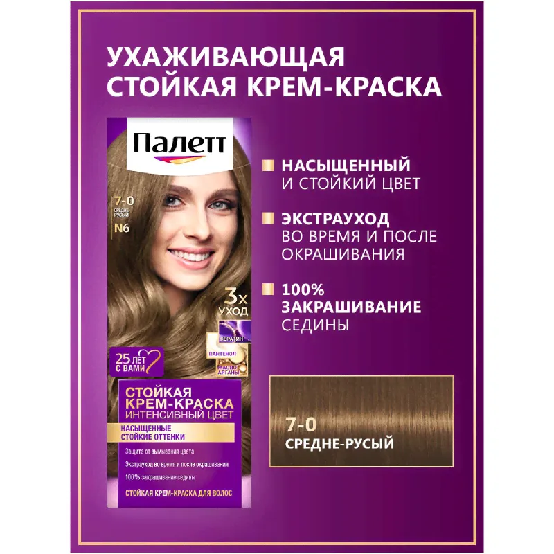Крем-краска Palette для волос стойкая 7-0, 110мл-2