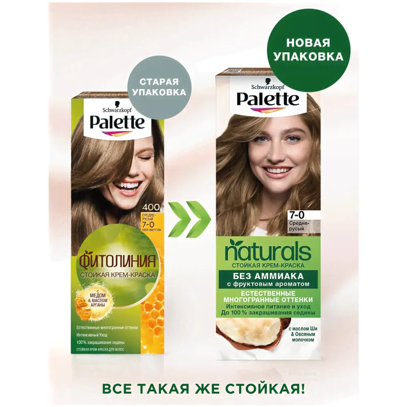 Крем-краска для волос Palette Фитолиния тон №400 средне-русый, 50мл-2