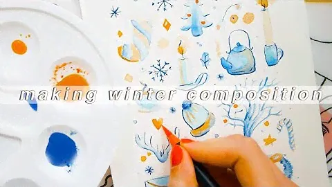 making watercolor winter composition • brush pens *relaxing*