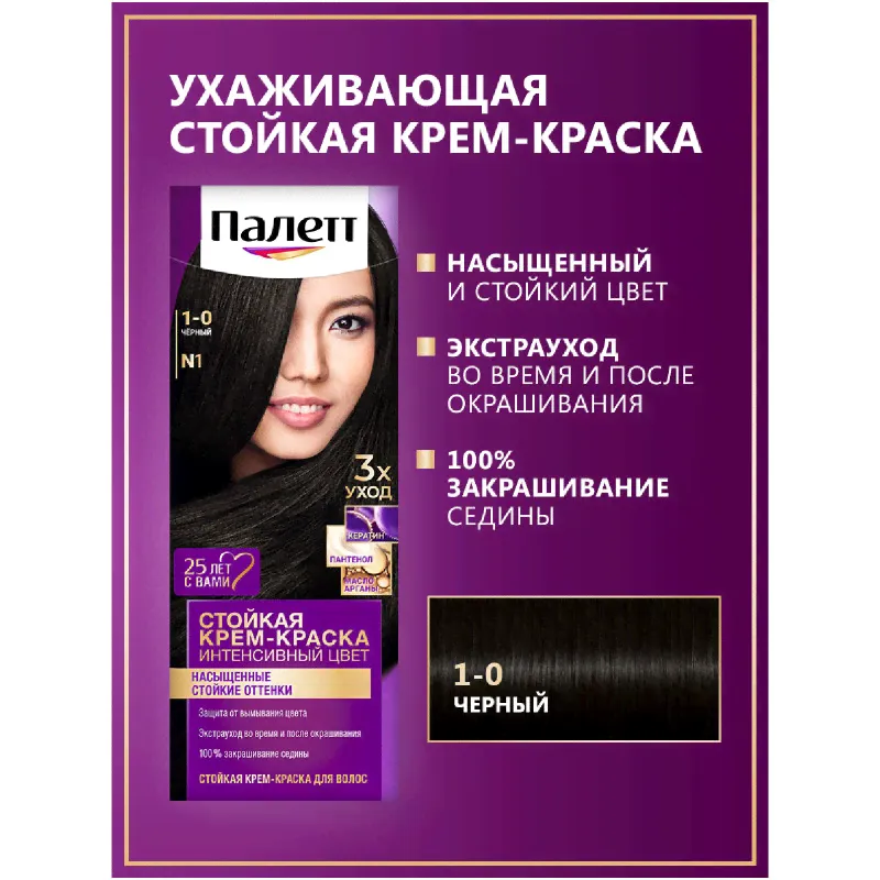 Крем-краска Palette для волос стойкая 1-0, 110мл-4