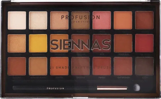 Lidschattenpalette - Profusion Cosmetics Siennas 21 Shades Eyeshadow Palette & Brush 33.6 g