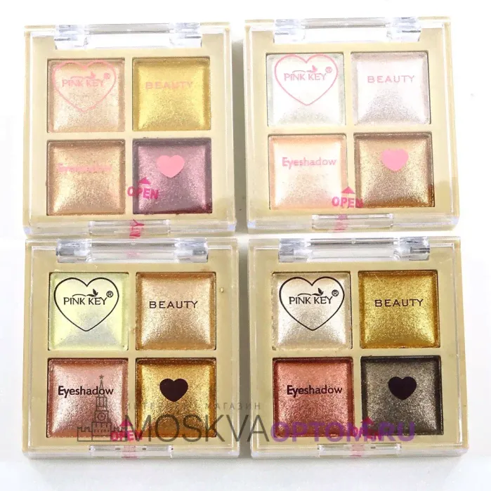 Тени с эффектом сияния для век Pink Key Beauty 4 Colors Palette (4 шт)