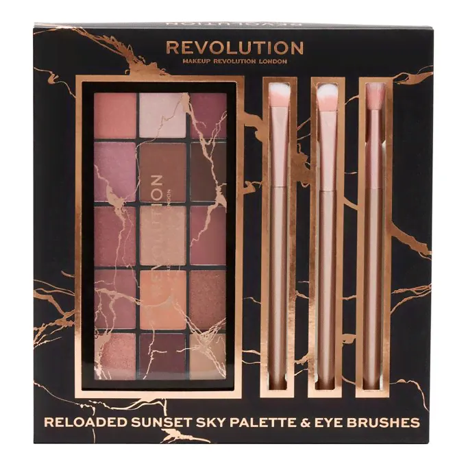 Набор декоративной косметики подарочный Makeup Revolution Reloaded Sunset Sky Palette & Eye Brushes Set 4 предмета