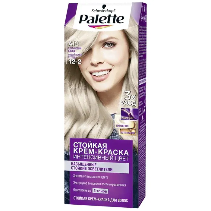 Крем-краска для волос Palette, тон A12, платиновый блонд-0