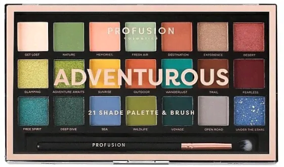 Lidschatten-Palette - Profusion Cosmetics Adventurous 21 Shade Eyeshadow Palette & Brush 33.6 g-0