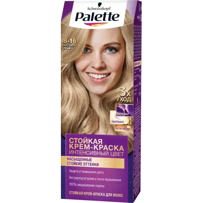 Краска для волос Palette, 8-16 пепельно-русый, 110 мл-0